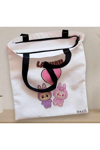 BEKZ Textile Bag With Zipper, Tote Bag, Model Labubu 1 38 X 34.5 Cm, ​​White, ®