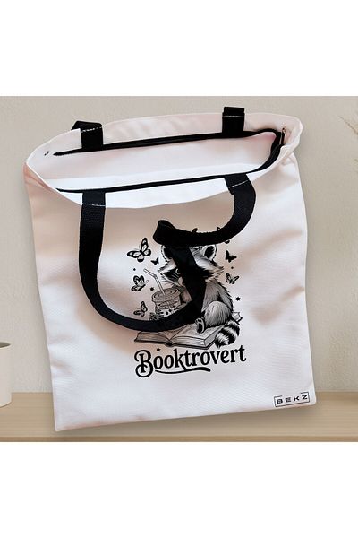 BEKZ Textile Bag With Zipper, Tote Bag, Booktrovert Model 38 X 34.5 Cm, ​​White, ®