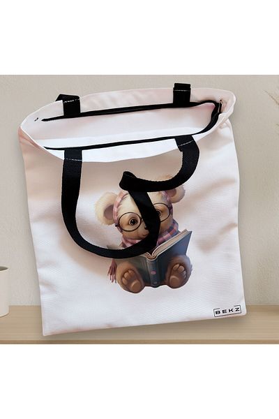 BEKZ Textile Bag With Zipper, Tote Bag, Reading Puppy Model 28 38 X 34.5 Cm, ​​White, ®