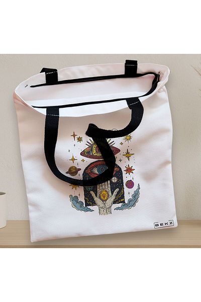 BEKZ Textile Bag With Zipper, Tote Bag Energy Mood 3, 38x34.5 Cm, ​​White, ®