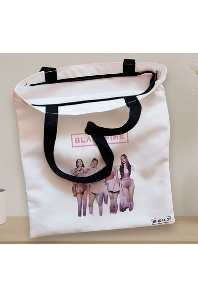 BEKZ Textile Bag With Zipper, Tote Bag, Blackpink 3 Model, 38x34.5 Cm, ​​White, ®