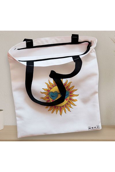 BEKZ Textile Bag With Zipper, Tote Bag, Sun Faces Model 16 38 X 34.5 Cm, ​​White, ®