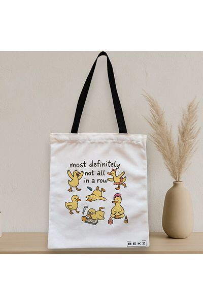 BEKZ Sacosa Textila Cu Fermoar, Geanta Tote, Model Silly Goose 7, 38 X 34.5 Cm, Alb, ®