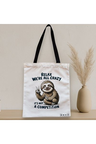 BEKZ Textile Bag With Zipper, Tote Bag, Relax Pattern We’re All Crazy It’s Not A Competition 38 X 34.5