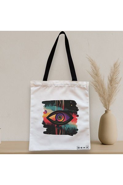 BEKZ Textile Bag With Zipper, Tote Bag, Celestial Eye 13 Model, 38x34.5 Cm, ​​White, ®