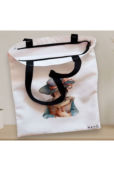 BEKZ Sacosa Textila Cu Fermoar, Geanta Tote, Model The Bookie Girl 39 38 X 34.5 Cm, Alb, ®