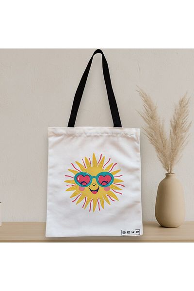 BEKZ Textile Bag With Zipper, Tote Bag, Model Sun Faces 11 38 X 34.5 Cm, ​​White, ®