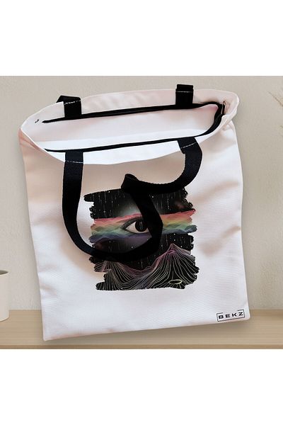 BEKZ Sacosa Textila Cu Fermoar, Geanta Tote, Model Celestial Eye 9, 38x34.5 Cm, Alba, ®