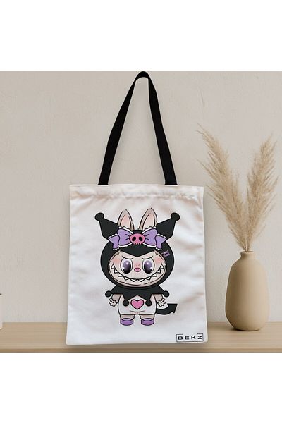 BEKZ Sacosa Textila Cu Fermoar, Geanta Tote, Model Labubu 10 38 X 34.5 Cm, Alb, ®