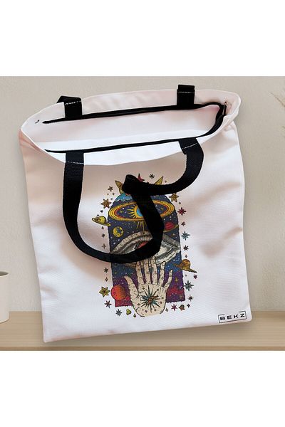 BEKZ Textile Bag With Zipper, Tote Bag Energy Mood 4, 38x34.5 Cm, ​​White, ®