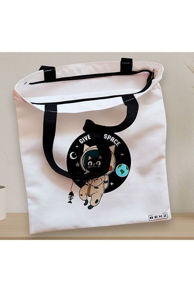 BEKZ Textile Bag With Zipper, Tote Bag, Model Give Me Space, 38 X 34.5 Cm, ​​White, ®