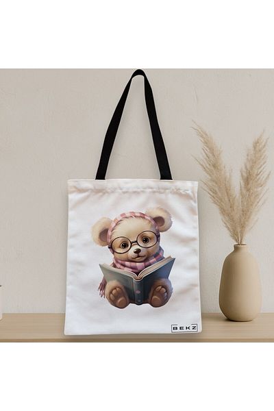 BEKZ Textile Bag With Zipper, Tote Bag, Reading Puppy Model 28 38 X 34.5 Cm, ​​White, ®