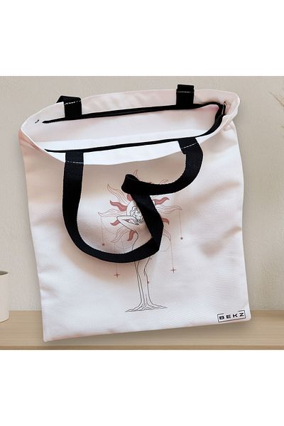BEKZ Sacosa Textila Cu Fermoar, Geanta Tote, Model Feminine Solar Aura, 38x34.5 Cm, Alba, ®