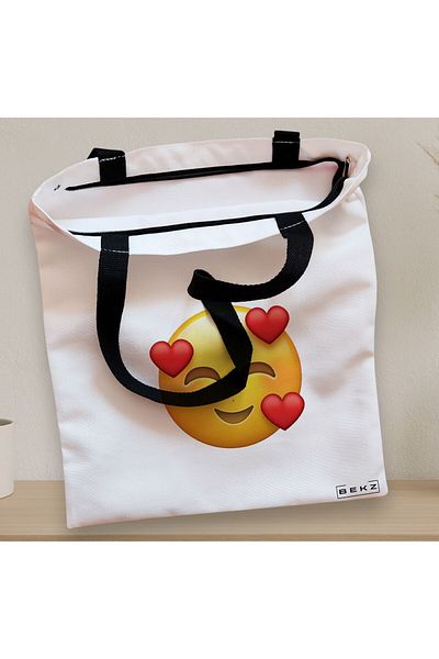 BEKZ Sacosa Textila Cu Fermoar, Geanta Tote, Model In Love, 38x34.5 Cm, Alba, ®