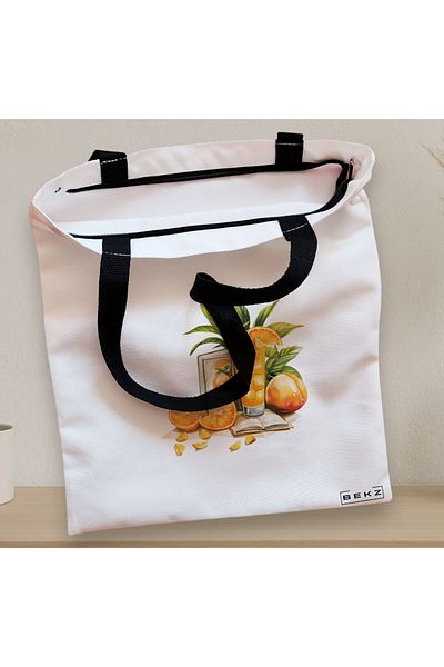 BEKZ Textile Bag With Zipper, Tote Bag, Books And Summer Model 38 X 34.5 Cm, ​​White, ®