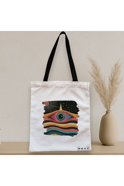 BEKZ Textile Bag With Zipper, Tote Bag, Celestial Eye 16 Model, 38x34.5 Cm, ​​White, ®