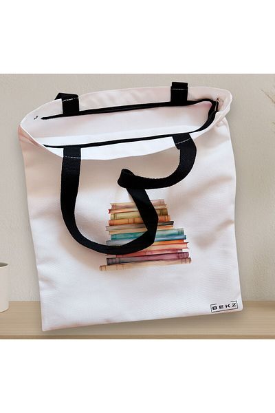 BEKZ Sacosa Textila Cu Fermoar, Geanta Tote, Model Books 30 38 X 34.5 Cm, Alb, ®