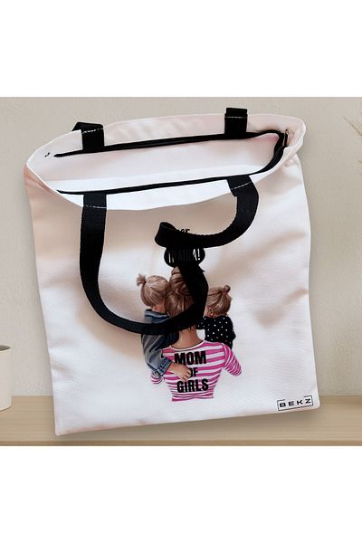 BEKZ Sacosa Textila Cu Fermoar, Geanta Tote, Model Super Mama, 38x34.5 Cm, Alba, ®