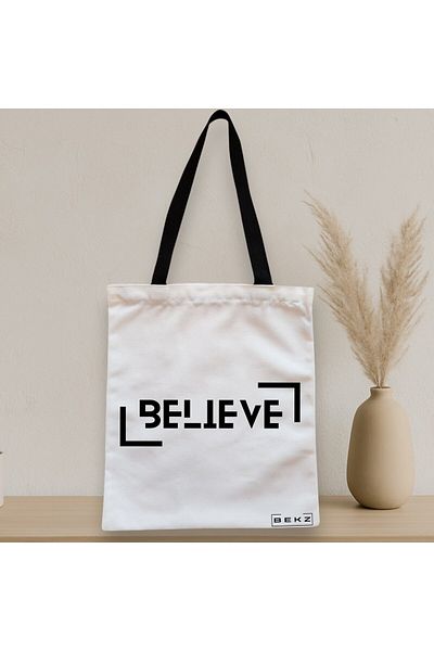 BEKZ Sacosa Textila Cu Fermoar, Geanta Tote, Model Believe, 38x34.5 Cm, Alba, ®