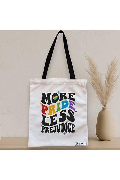 BEKZ Textile Bag With Zipper, Tote Bag, More Pride Less Prejudice Model 38 X 34.5 Cm, ​​White, ®