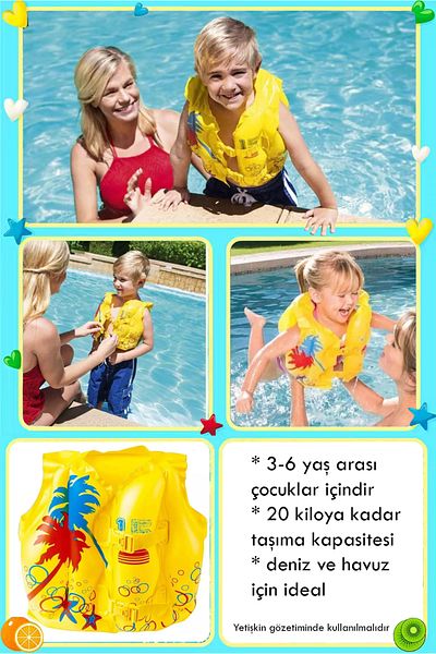 Yeşil Oyuncak 3-6 Years Old 3-Piece Swimming Assistant Set Life Jacket + Lifebuoy + Inflatable Armlet Swimming Set