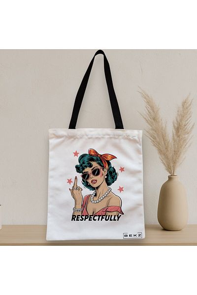 BEKZ Sacosa Textila Cu Fermoar, Geanta Tote, Model Respectfully 38 X 34.5 Cm, Alb, ®
