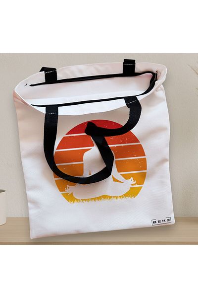 BEKZ Sacosa Textila Cu Fermoar, Geanta Tote Yoga 7, 38x34.5 Cm, Alba, ®