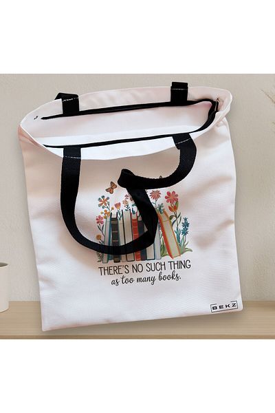 BEKZ Sacosa Textila Cu Fermoar, Geanta Tote, Model There’s No Such Thing As Too Many Books 38 X 34.5 Cm,