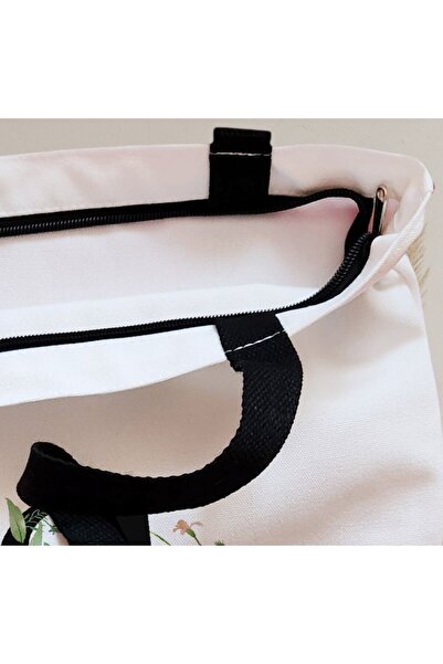 BEKZ Sacosa Textila Cu Fermoar, Geanta Tote, Cu Litera S In Coronita Florala, 38x34.5 Cm, Alba, ®