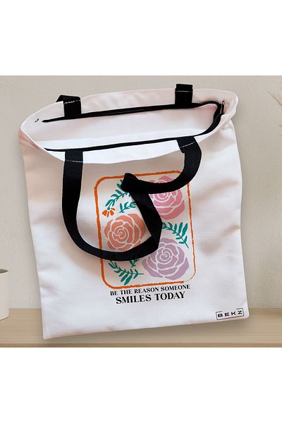 BEKZ Textile Bag With Zipper, Tote Bag, Model Be The Reason Someone Smiles Today 38 X 34.5 Cm, ​​White,