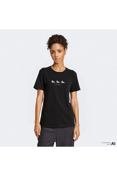 converse Tricou negru cu broderie pentru femei High Tops