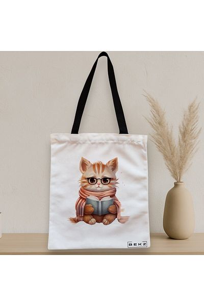 BEKZ Textile Bag With Zipper, Tote Bag, Reading Puppy 8 Model 38 X 34.5 Cm, ​​White, ®