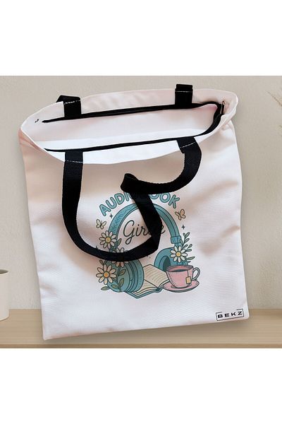 BEKZ Textile Bag With Zipper, Tote Bag, Audiobook Lover Model, 38 X 34.5 Cm, ​​White, ®