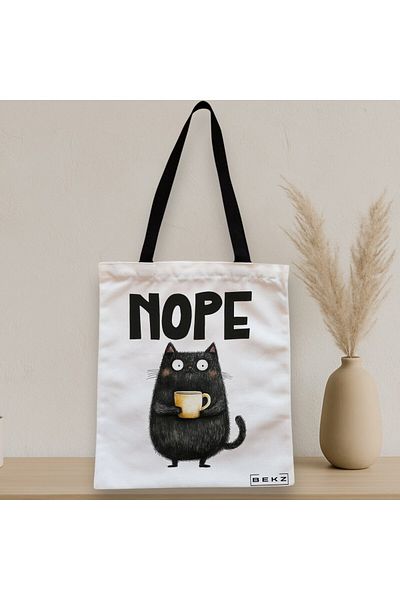 BEKZ Textile Bag With Zipper, Tote Bag, Nope Model, 38 X 34.5 Cm, ​​White, ®
