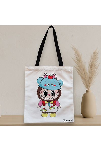 BEKZ Sacosa Textila Cu Fermoar, Geanta Tote, Model Labubu 21 38 X 34.5 Cm, Alb, ®