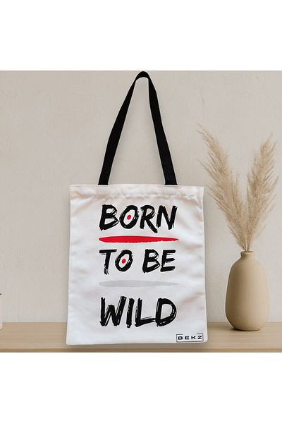 BEKZ Sacosa Textila Cu Fermoar, Geanta Tote, Model Born To Be Wild, 38x34.5 Cm, Alba, ®