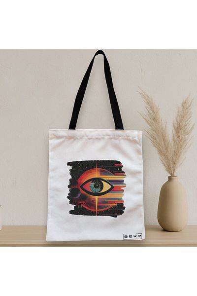 BEKZ Sacosa Textila Cu Fermoar, Geanta Tote, Model Celestial Eye 20, 38x34.5 Cm, Alba, ®