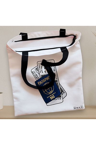 BEKZ Textile Bag With Zipper, Tote Bag Travel Girl 17, 38x34.5 Cm, ​​White, ®
