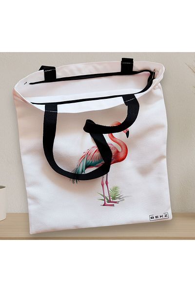 BEKZ Textile Bag With Zipper, Tote Bag, Flamingo 2 Model 38 X 34.5 Cm, ​​White, ®