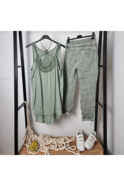 pudubutik Lace Detail Viscose Undershirt Khaki Italian