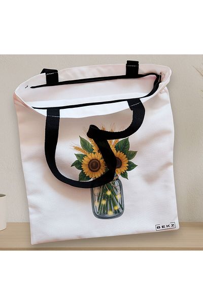 BEKZ Textile Bag With Zipper, Tote Bag, Sunflowers 2 Model 38 X 34.5 Cm, ​​White, ®