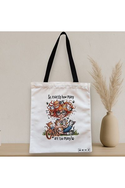 BEKZ Textile Bag With Zipper, Tote Bag, Pattern So Exactly How Many Cats Are Too Many? 38 X 34.5 Cm, ​​A