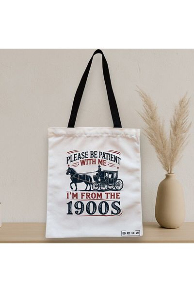 BEKZ Textile Bag With Zipper, Tote Bag, Please Be Patient With Me 90s Model 38 X 34.5 Cm, ​​White, ®