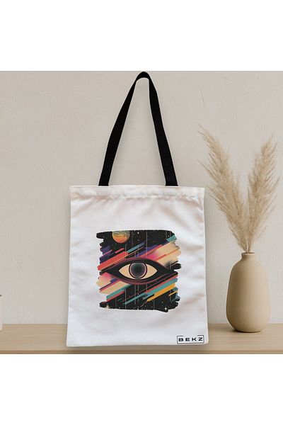 BEKZ Textile Bag With Zipper, Tote Bag, Celestial Eye 1 Model, 38x34.5 Cm, ​​White, ®