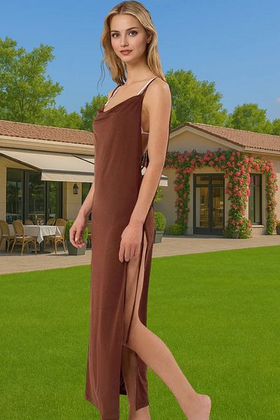 PayBuy Women's Maxi Knitted Beach Dress Side Tie Deep Slit Summer Premium Quality Durable Material