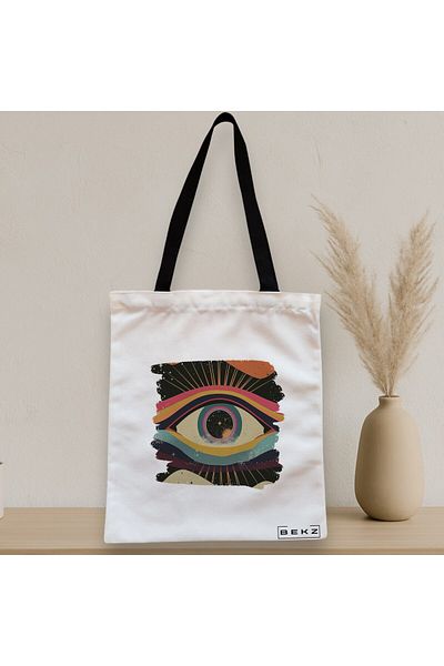 BEKZ Textile Bag With Zipper, Tote Bag, Celestial Eye 6 Model, 38x34.5 Cm, ​​White, ®