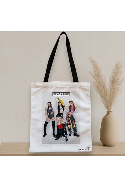 BEKZ Sacosa Textila Cu Fermoar, Geanta Tote, Model Blackpink 4, 38x34.5 Cm, Alba, ®