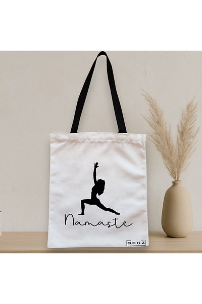 BEKZ Textile Bag With Zipper, Yoga Namaste Tote Bag, 38x34.5 Cm, ​​White, ®
