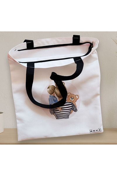 BEKZ Sacosa Textila Cu Fermoar, Geanta Tote, Model Mother Of A Prince 2, 38x34.5 Cm, Alba, ®