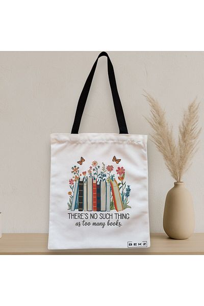 BEKZ Sacosa Textila Cu Fermoar, Geanta Tote, Model There’s No Such Thing As Too Many Books 38 X 34.5 Cm,